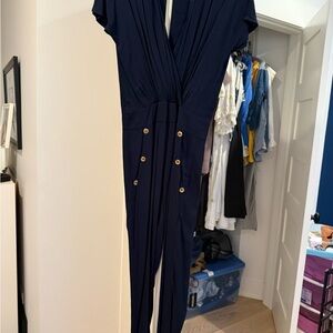 Chip chop Navy Short Sleeve Jumpsuit with Gold Buttons